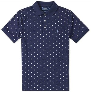 Men Polo Shirt Classic Fit Navy Polka Dot NWT